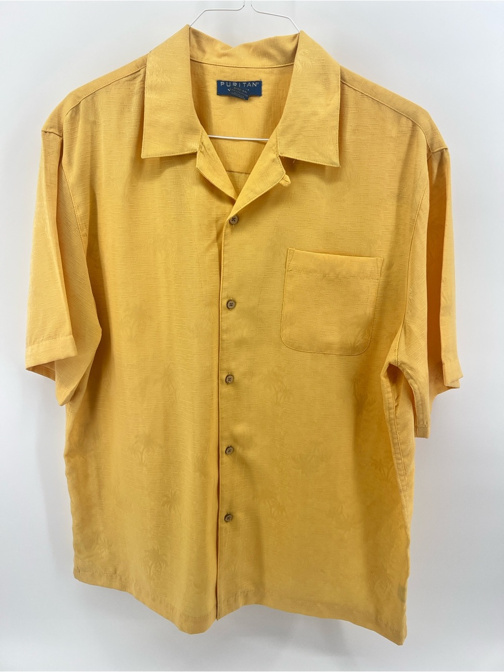 Puritan Men's Short-Sleeve Button-Front Shirt in Mustard Yellow